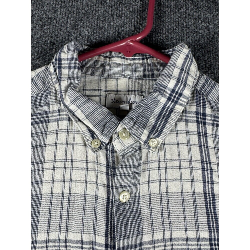 Steven Alan Custom Skull Graphic Plaid Flannel Shirt Mens XL Cotton Linen Blend